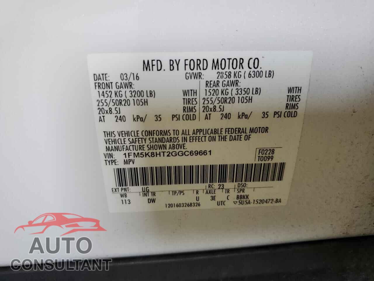 FORD EXPLORER 2016 - 1FM5K8HT2GGC69661