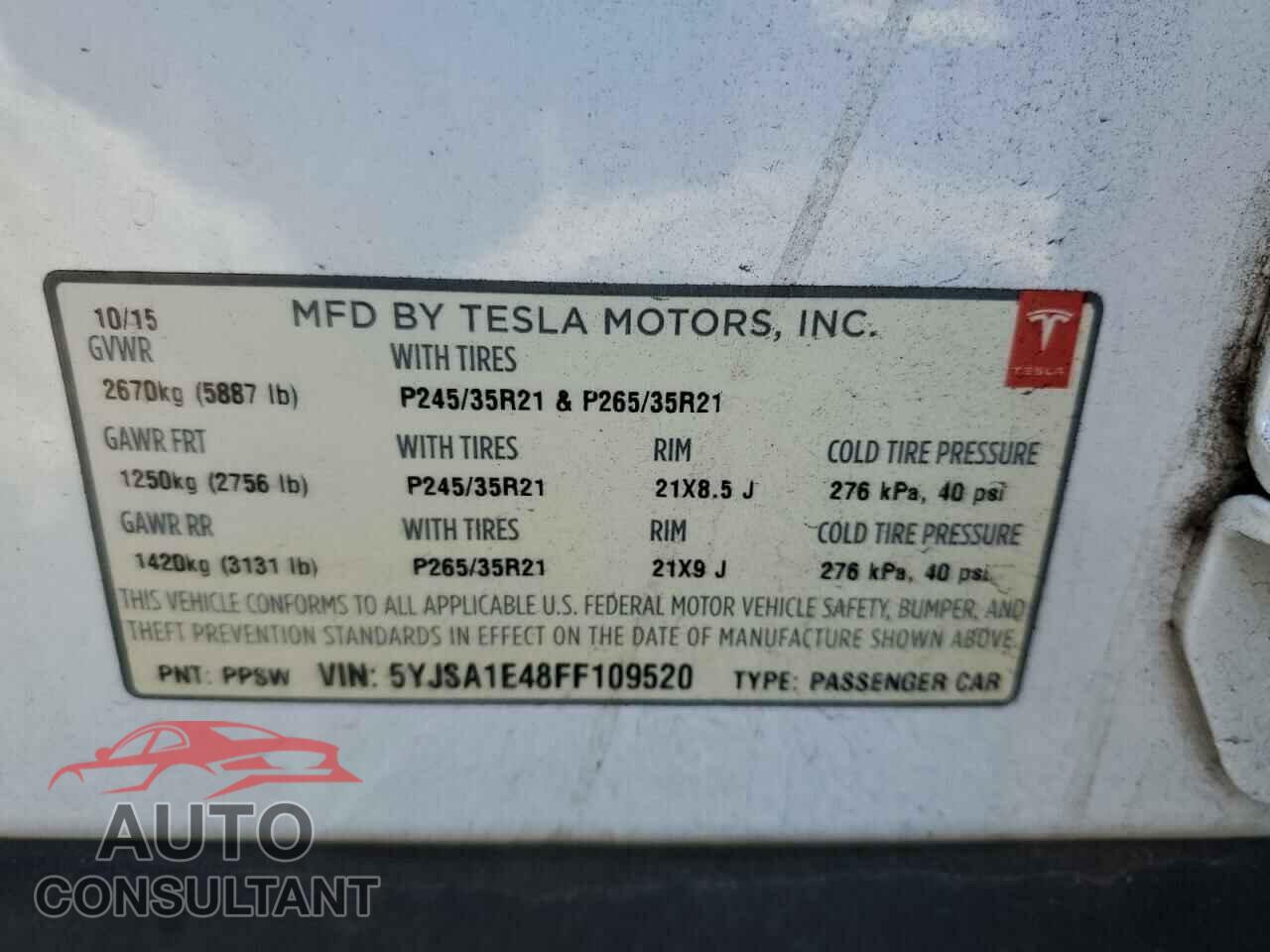 TESLA MODEL S 2015 - 5YJSA1E48FF109520