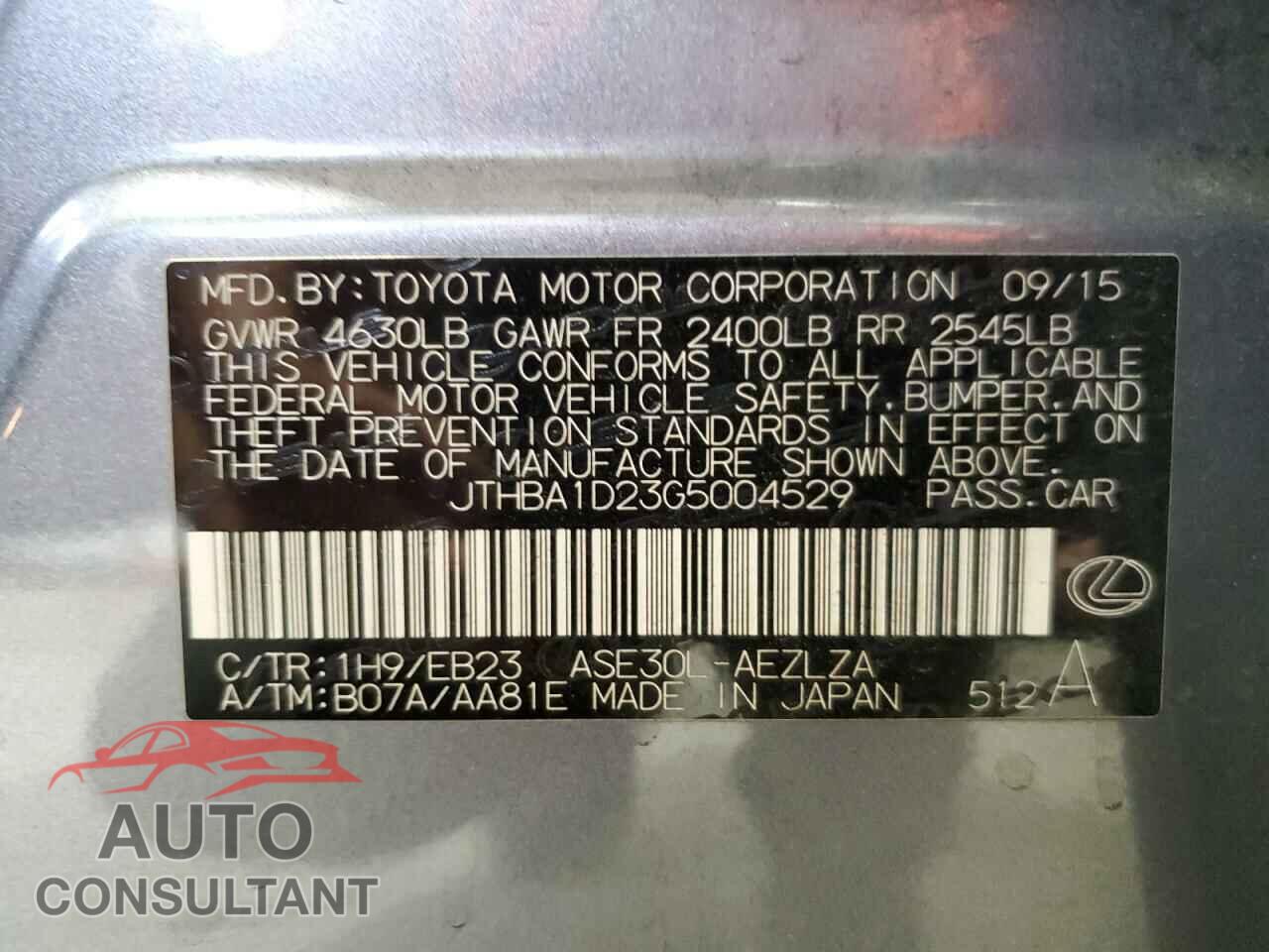LEXUS IS 2016 - JTHBA1D23G5004529