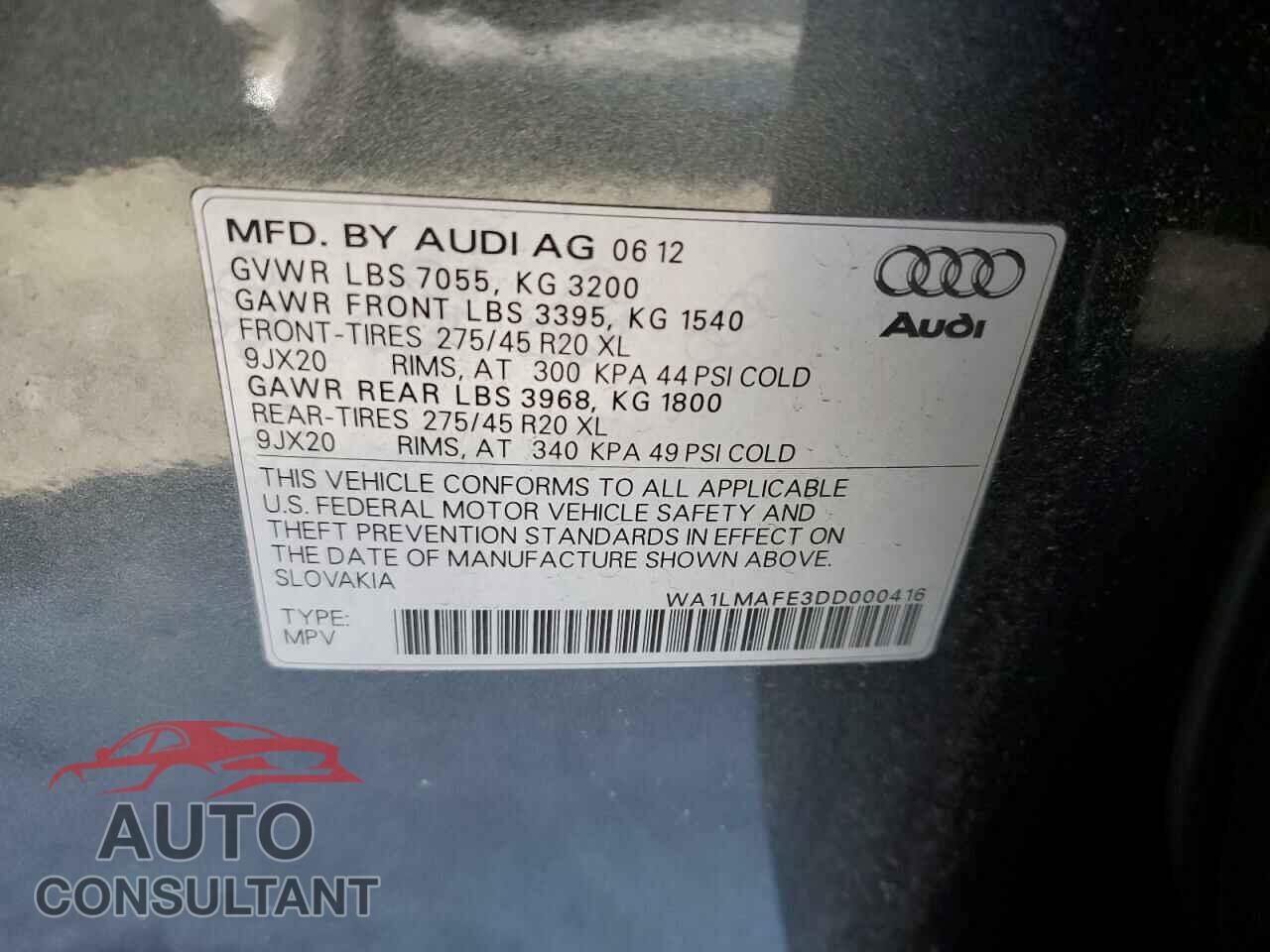 AUDI Q7 2013 - WA1LMAFE3DD000416