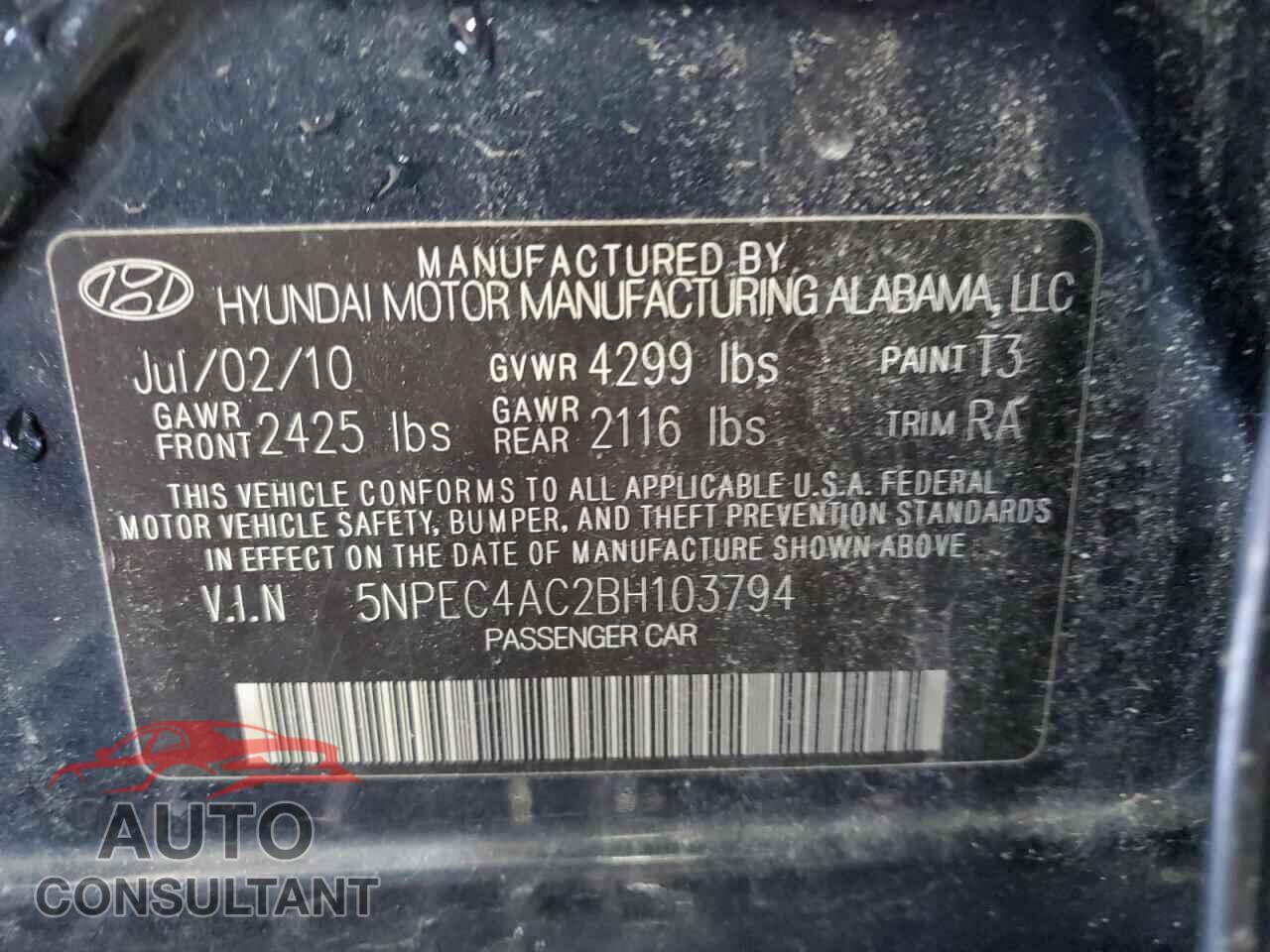 HYUNDAI SONATA 2011 - 5NPEC4AC2BH103794