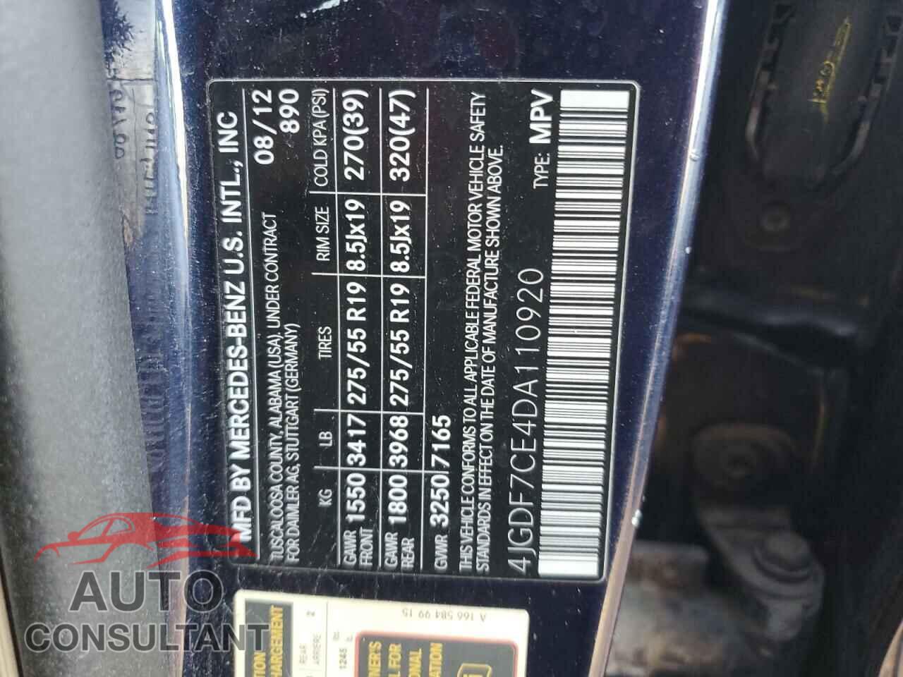 MERCEDES-BENZ GL-CLASS 2013 - 4JGDF7CE4DA110920