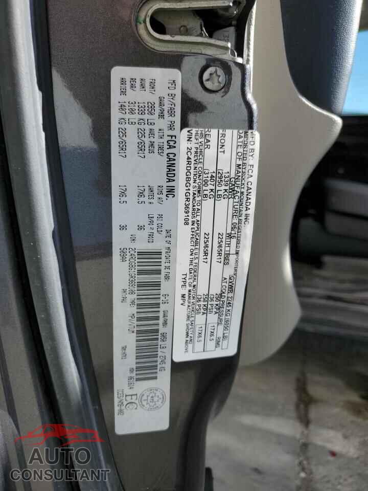 DODGE CARAVAN 2016 - 2C4RDGBG1GR369108