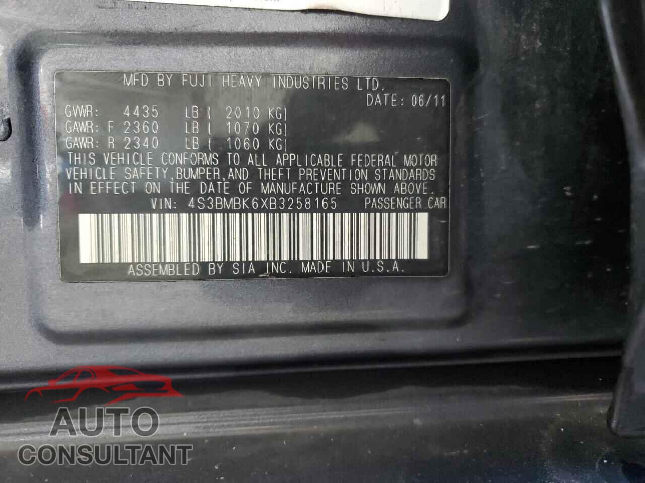 SUBARU LEGACY 2011 - 4S3BMBK6XB3258165