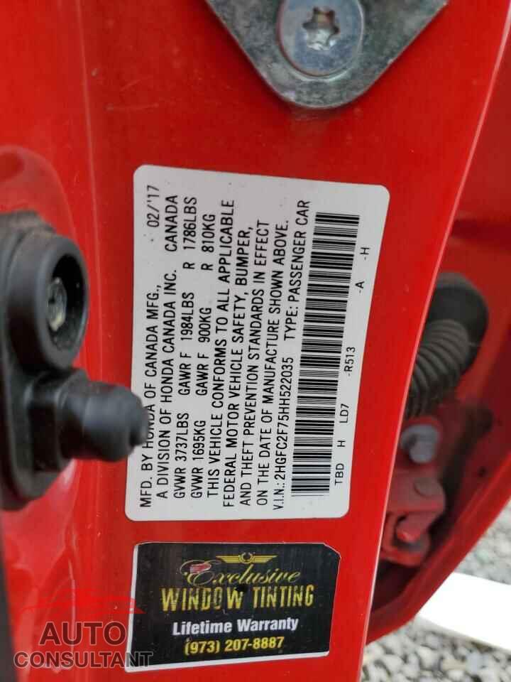 HONDA CIVIC 2017 - 2HGFC2F75HH522035