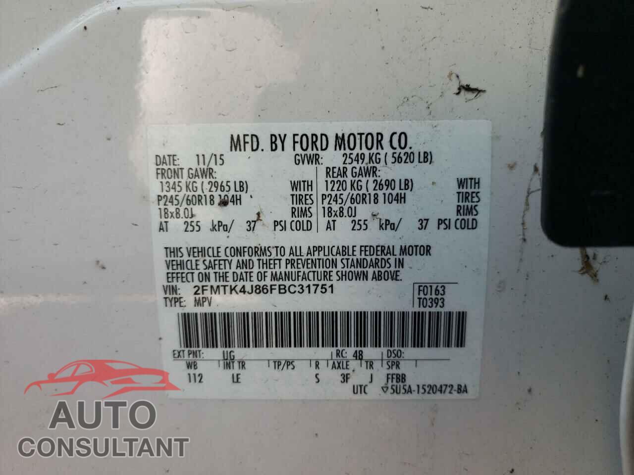 FORD EDGE 2015 - 2FMTK4J86FBC31751