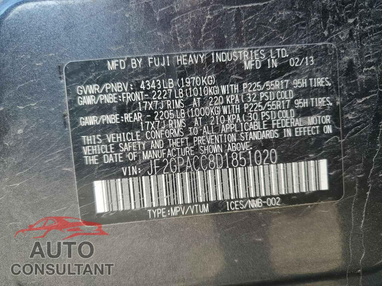 SUBARU XV 2013 - JF2GPACC8D1851020