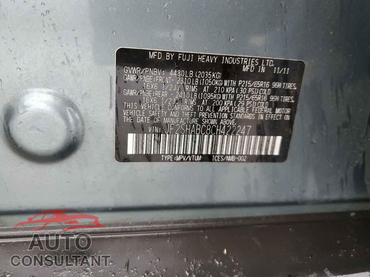 SUBARU FORESTER 2012 - JF2SHABC8CH422247