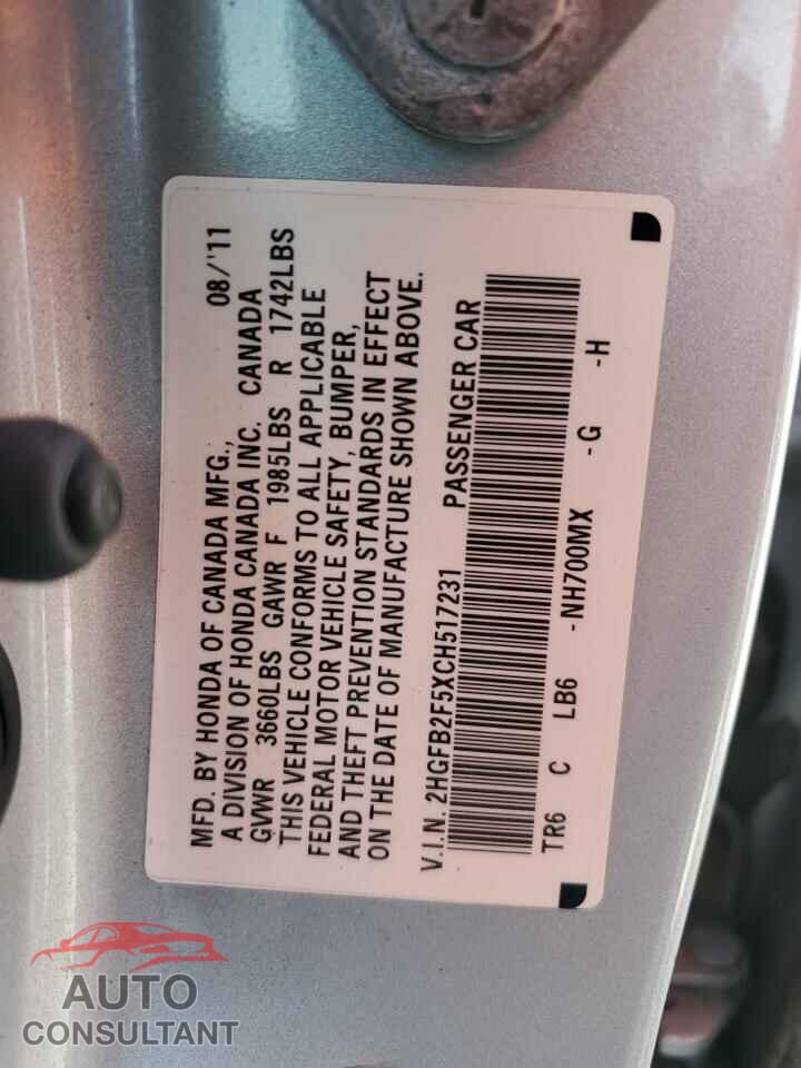 HONDA CIVIC 2012 - 2HGFB2F5XCH517231