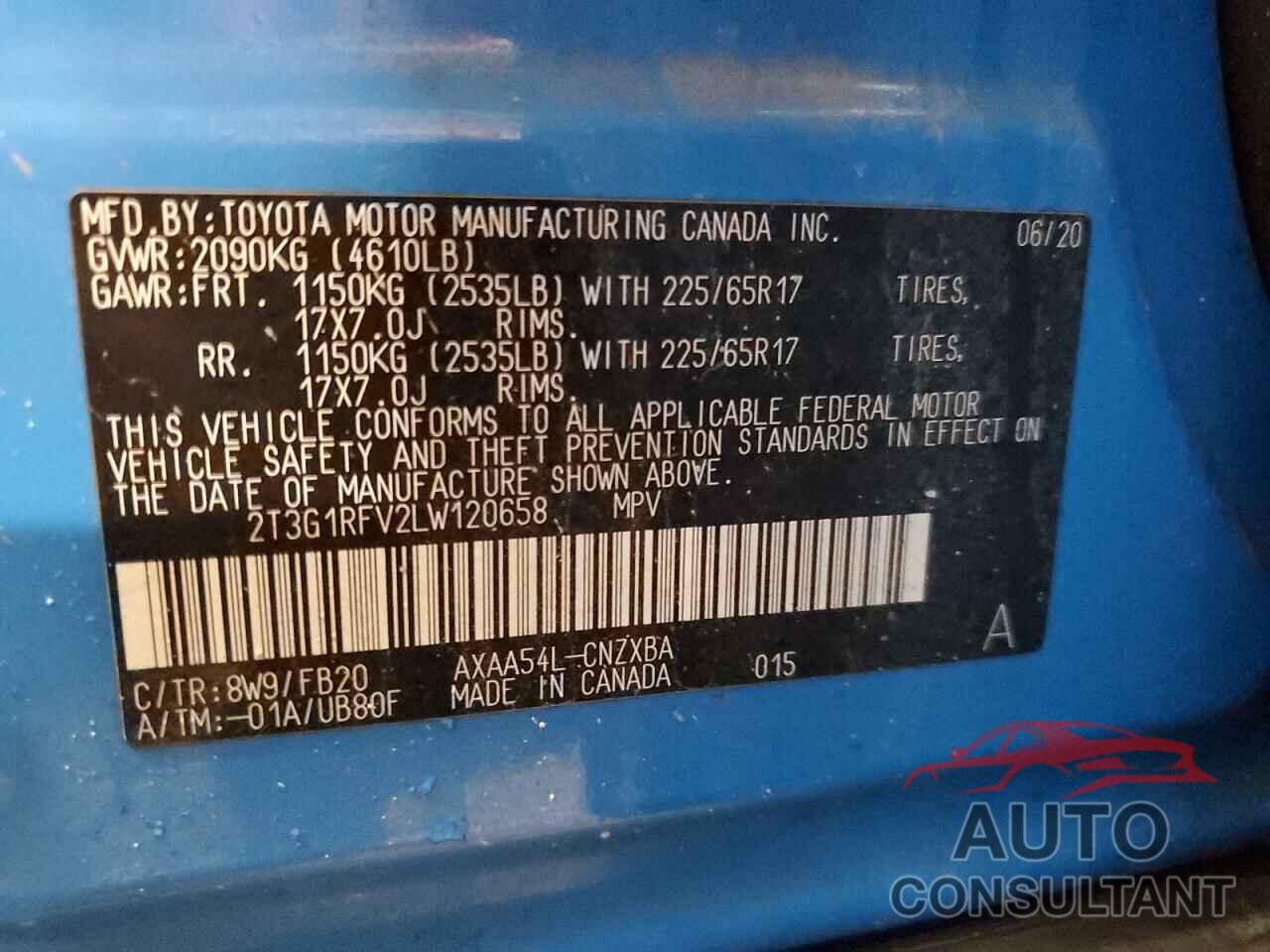 TOYOTA RAV4 2020 - 2T3G1RFV2LW120658