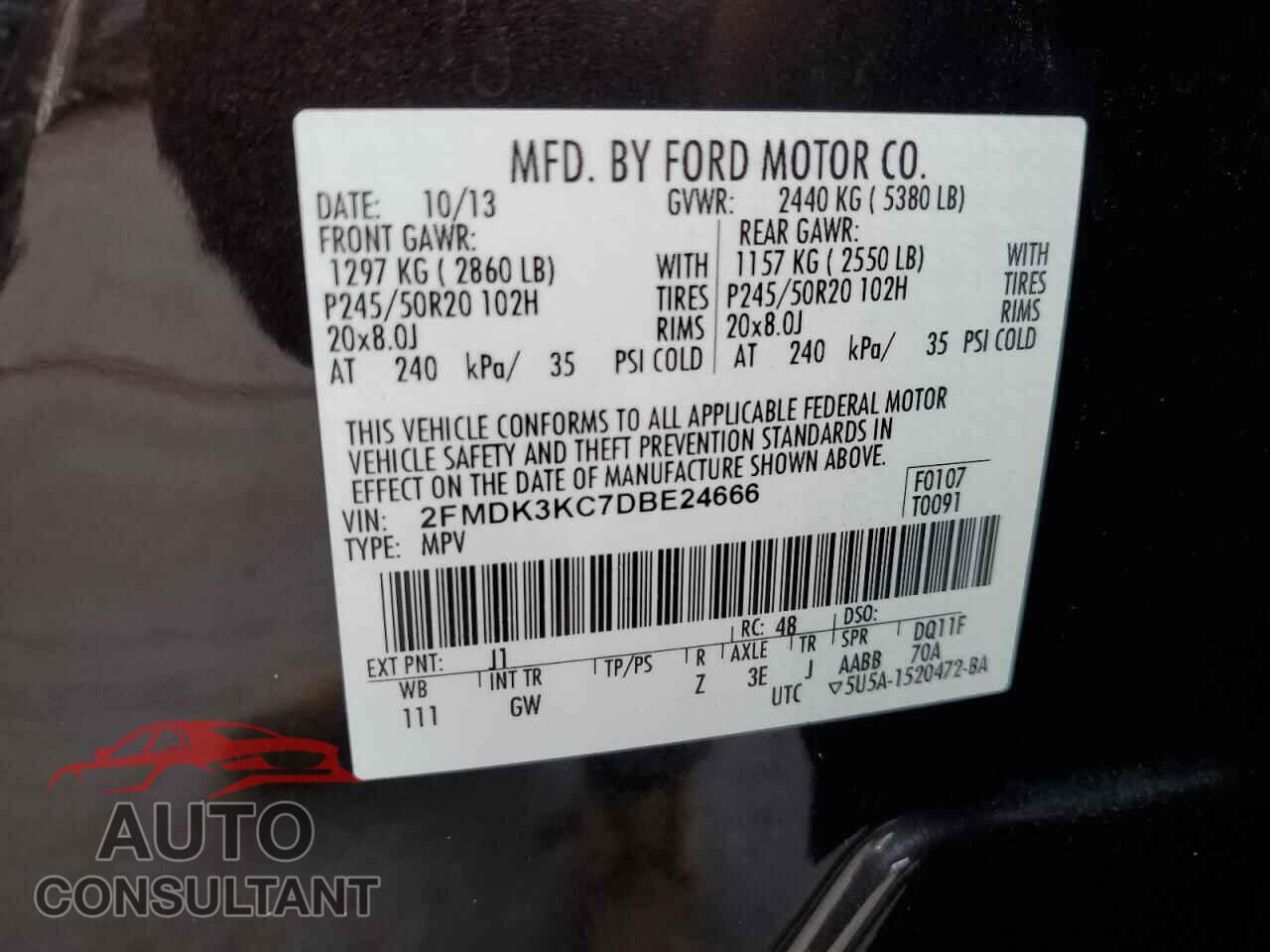 FORD EDGE 2013 - 2FMDK3KC7DBE24666