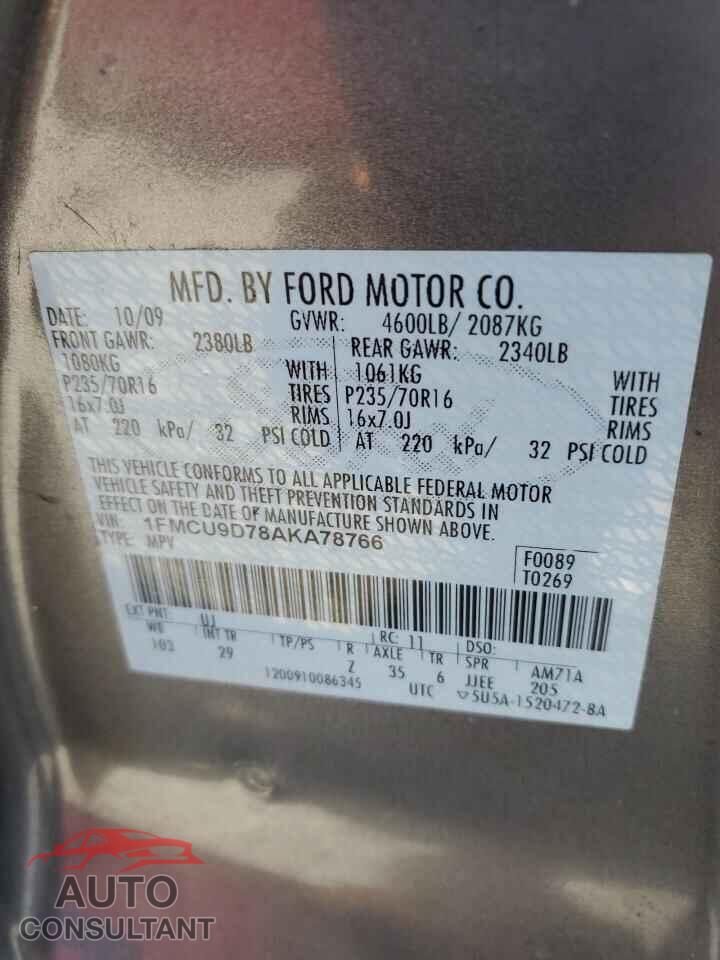 FORD ESCAPE 2010 - 1FMCU9D78AKA78766