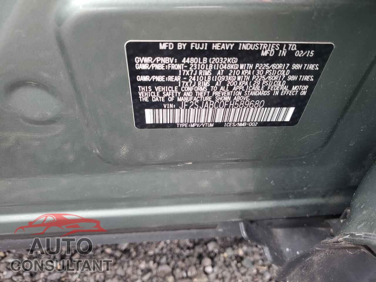 SUBARU FORESTER 2015 - JF2SJABC0FH589680