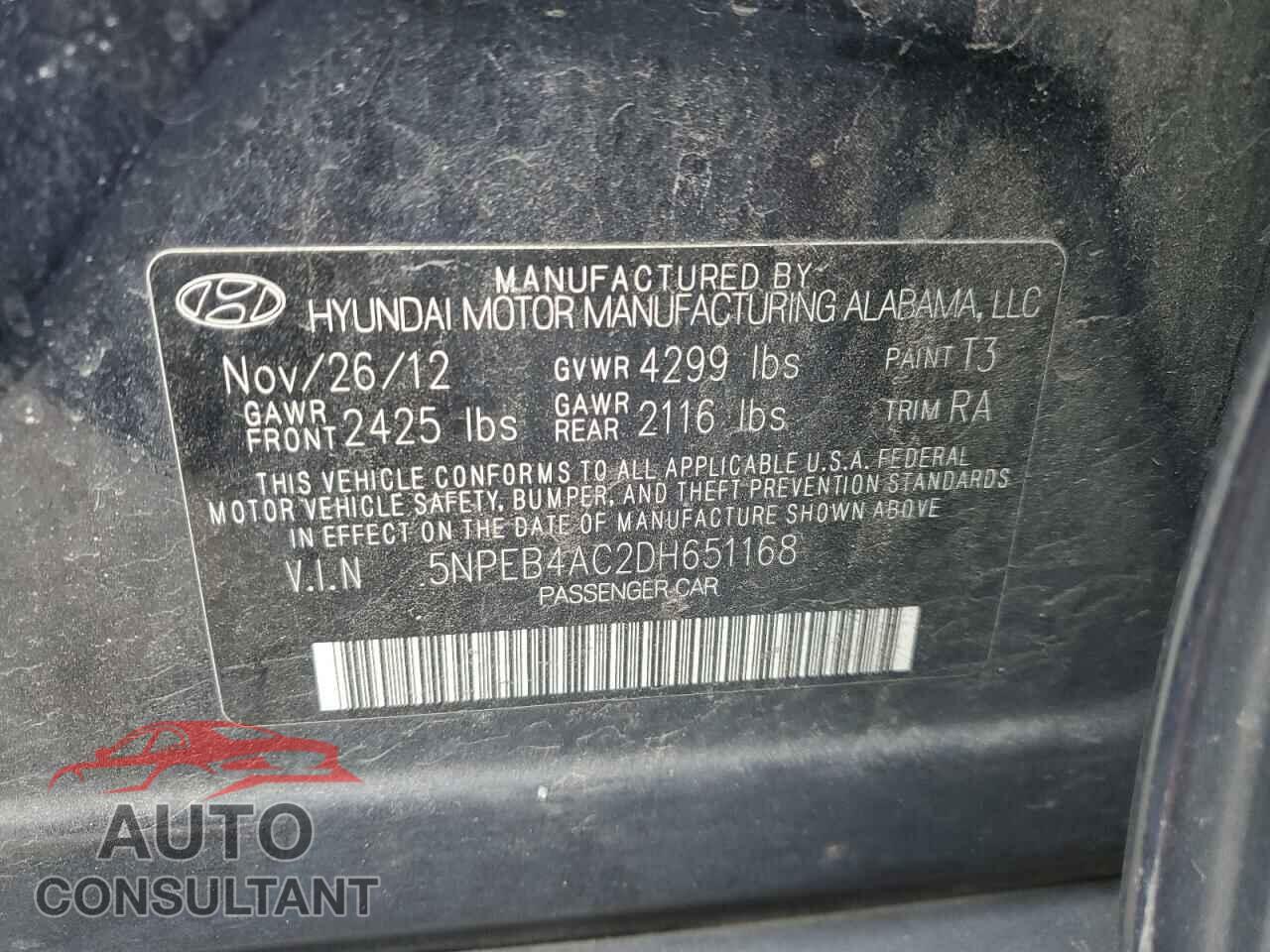 HYUNDAI SONATA 2013 - 5NPEB4AC2DH651168