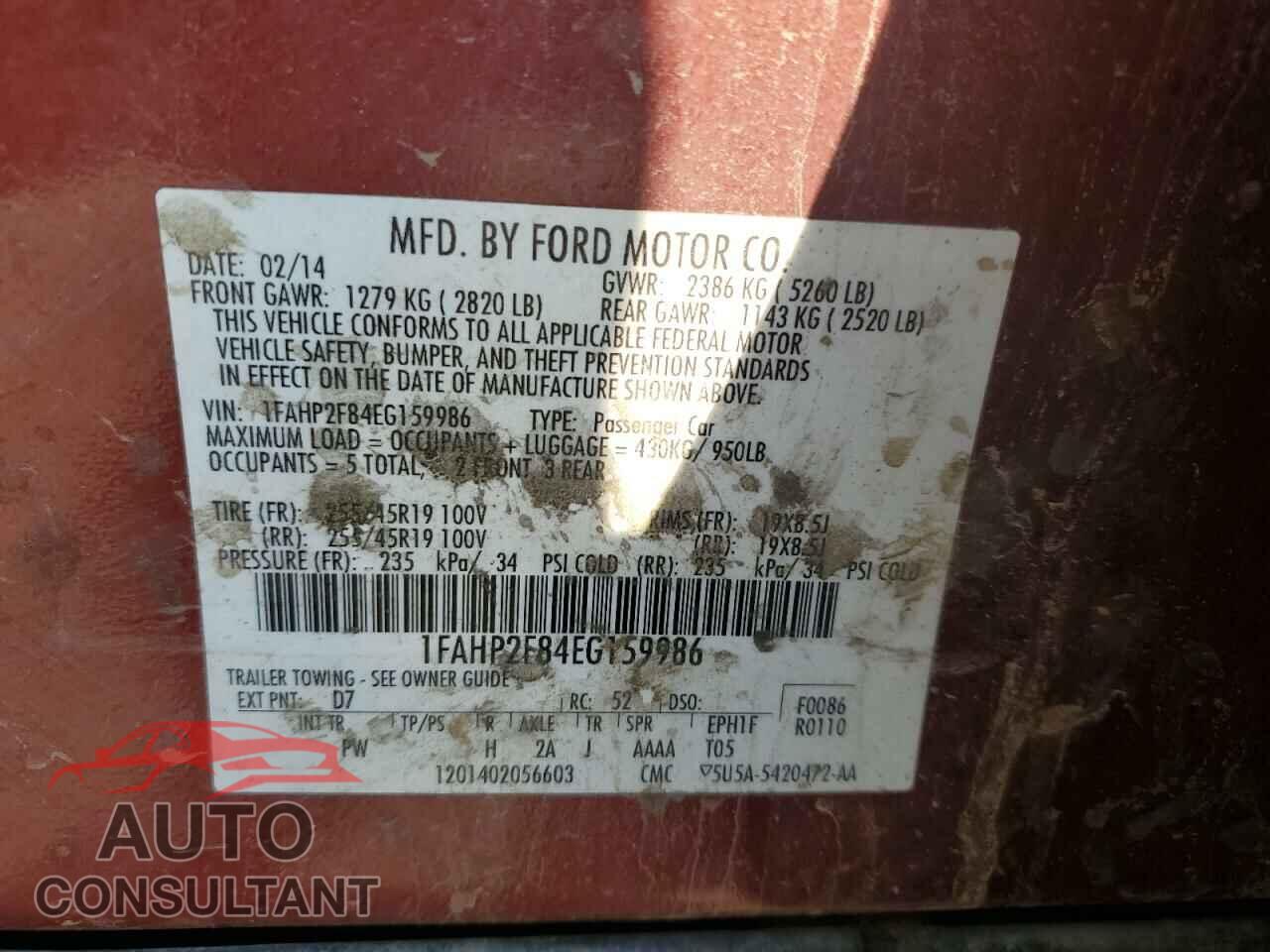 FORD TAURUS 2014 - 1FAHP2F84EG159986