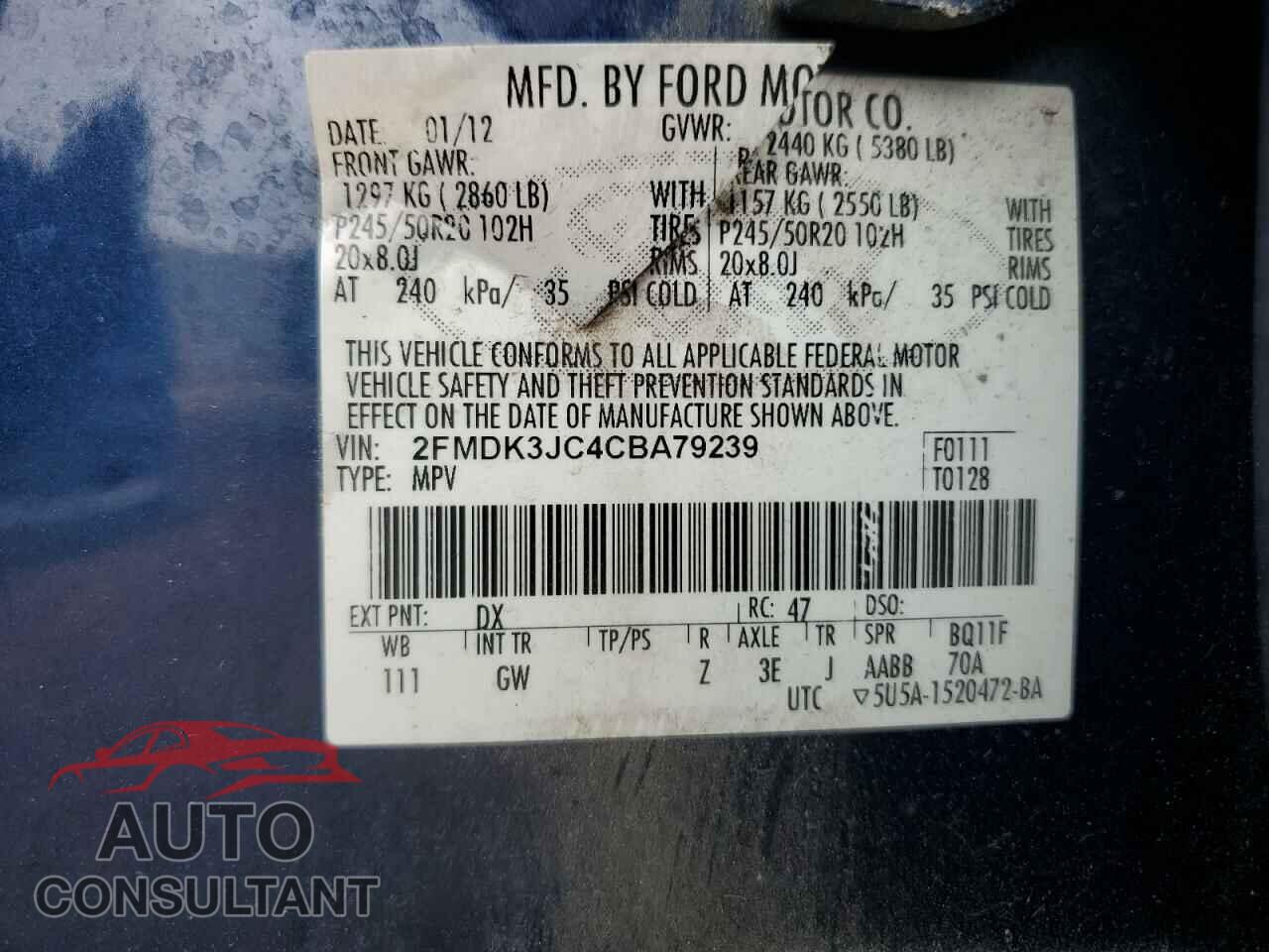 FORD EDGE 2012 - 2FMDK3JC4CBA79239