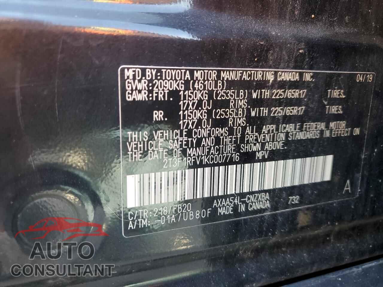 TOYOTA RAV4 2019 - 2T3F1RFV1KC007716