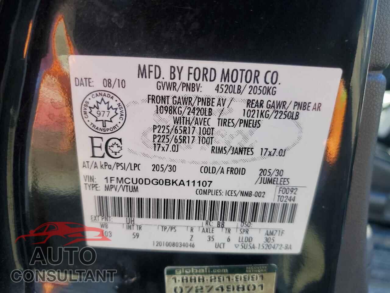 FORD ESCAPE 2011 - 1FMCU0DG0BKA11107