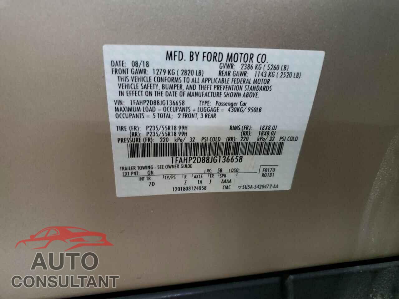 FORD TAURUS 2018 - 1FAHP2D88JG136658