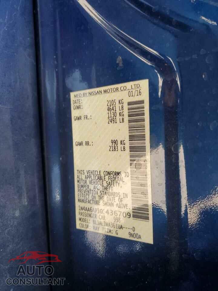 NISSAN MAXIMA 2016 - 1N4AA6AP1GC436709