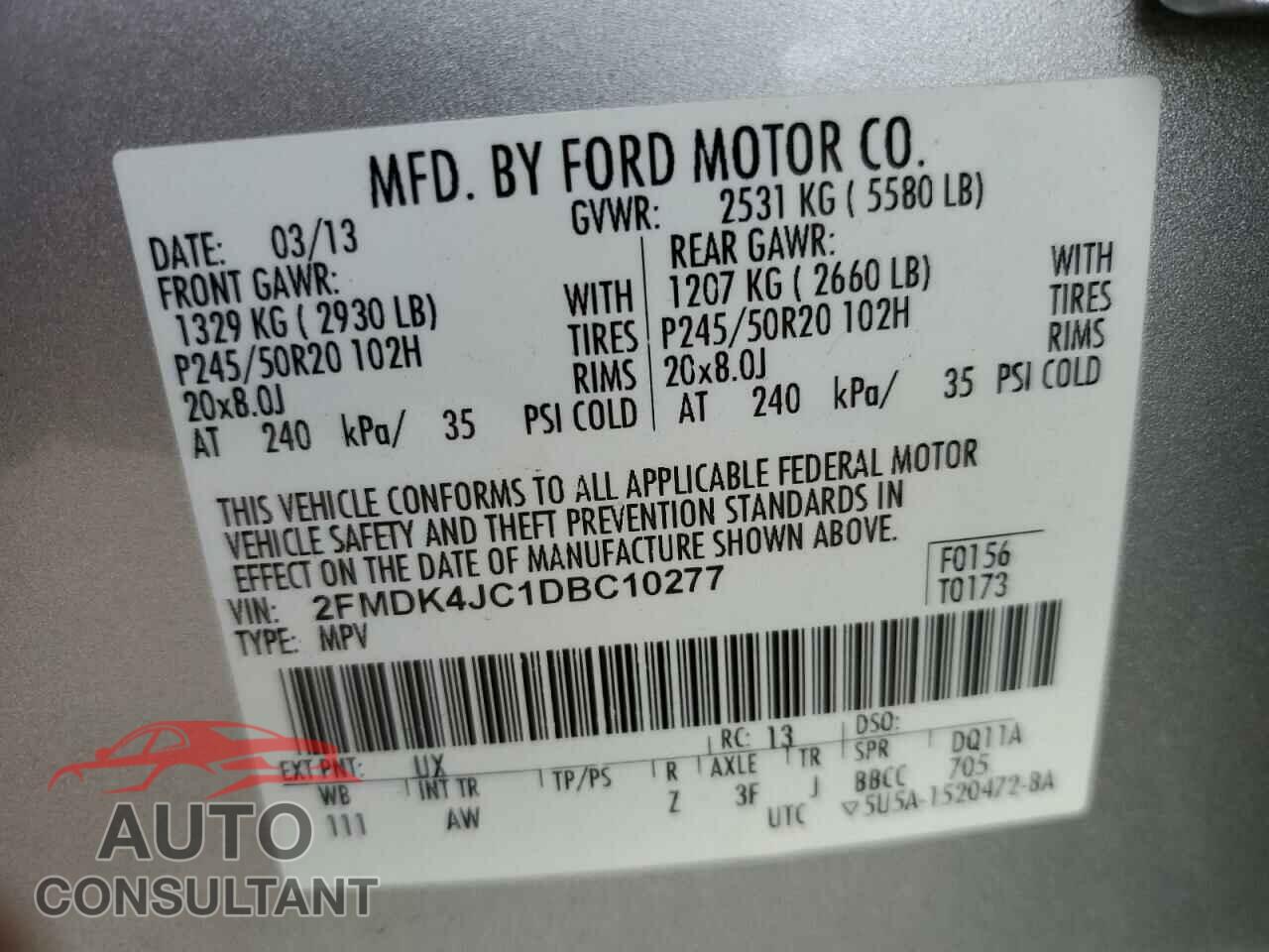 FORD EDGE 2013 - 2FMDK4JC1DBC10277