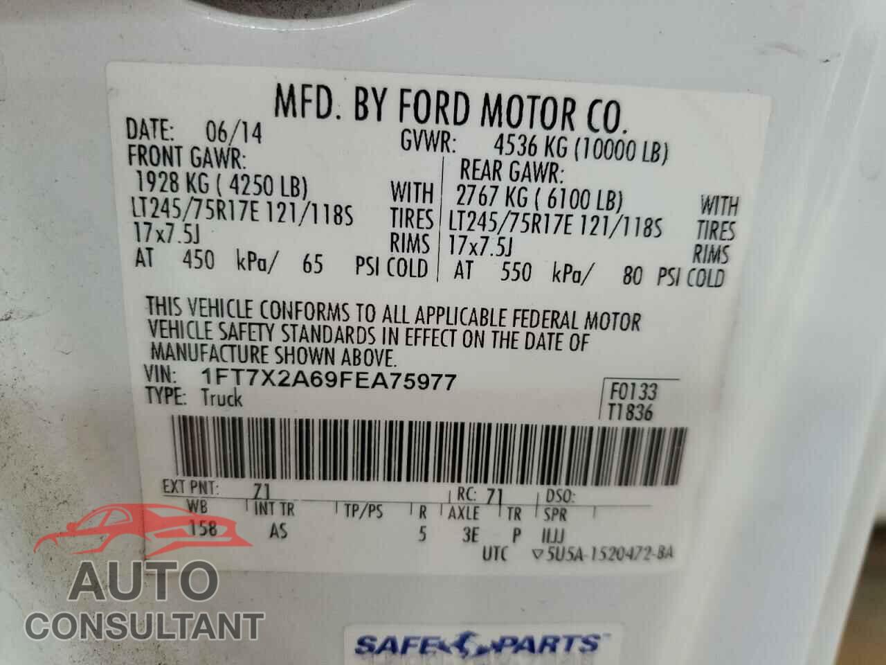 FORD F250 2015 - 1FT7X2A69FEA75977