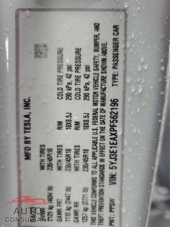 TESLA MODEL 3 2023 - 5YJ3E1EAXPF562196