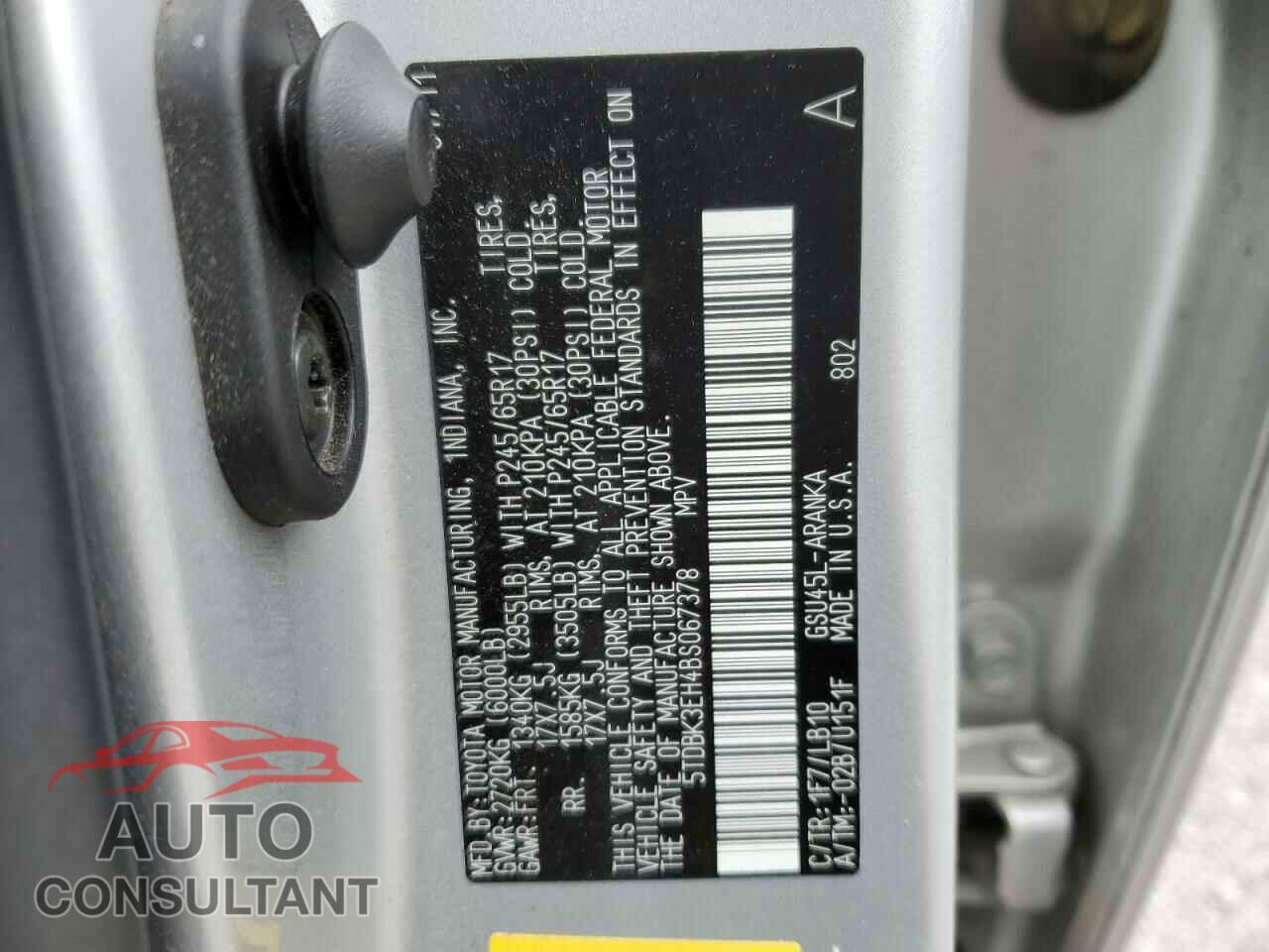 TOYOTA HIGHLANDER 2011 - 5TDBK3EH4BS067378