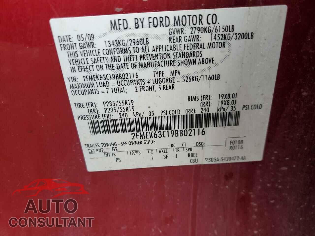 FORD FLEX 2009 - 2FMEK63C19BB02116