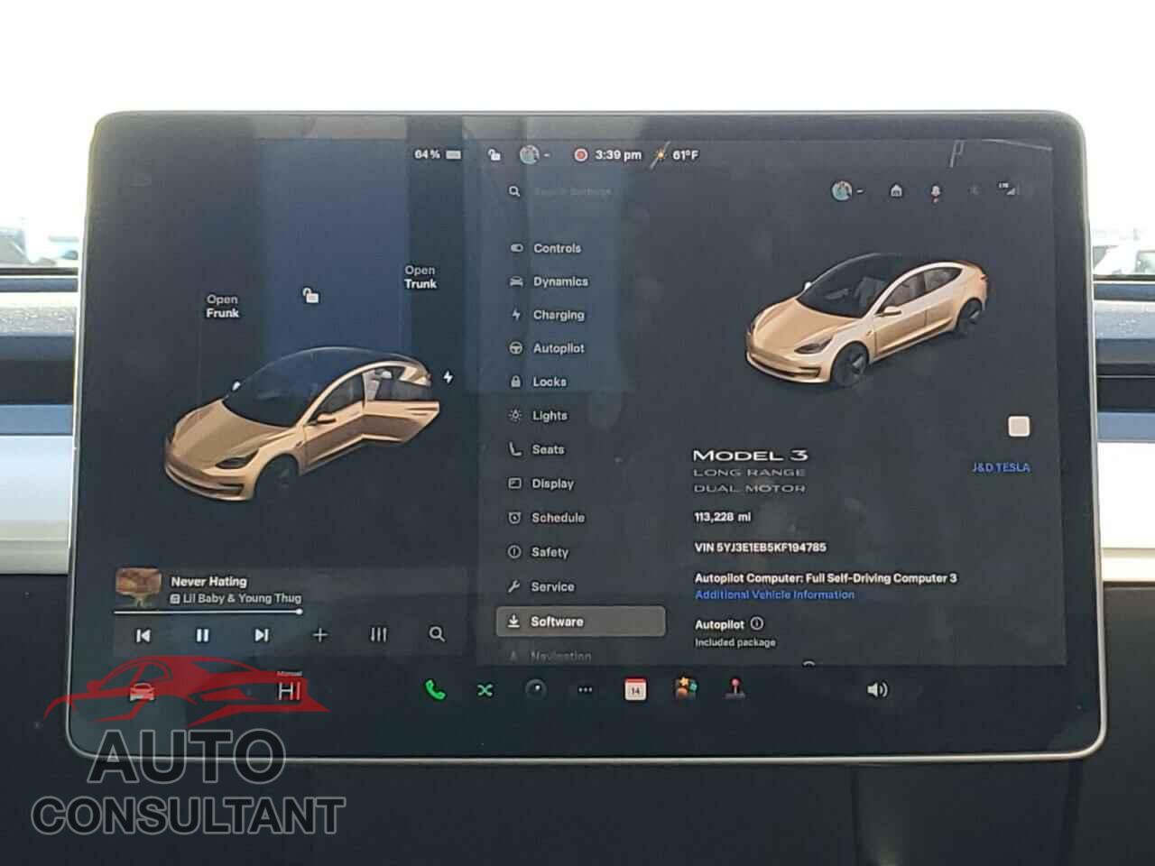 TESLA MODEL 3 2019 - 5YJ3E1EB5KF194785