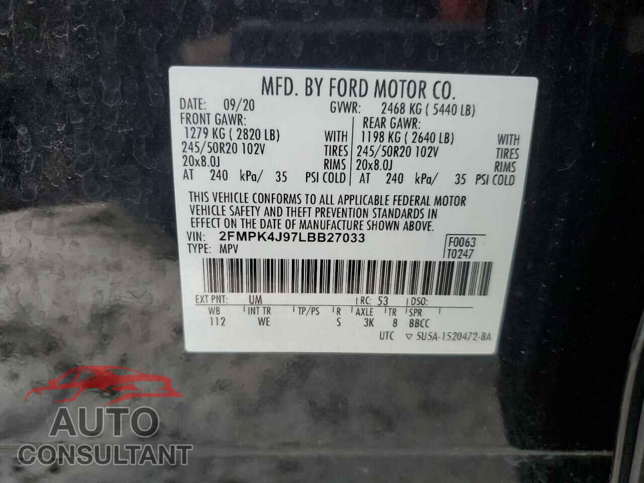 FORD EDGE 2020 - 2FMPK4J97LBB27033