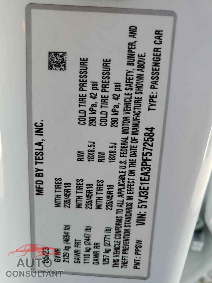 TESLA MODEL 3 2023 - 5YJ3E1EA3PF572584