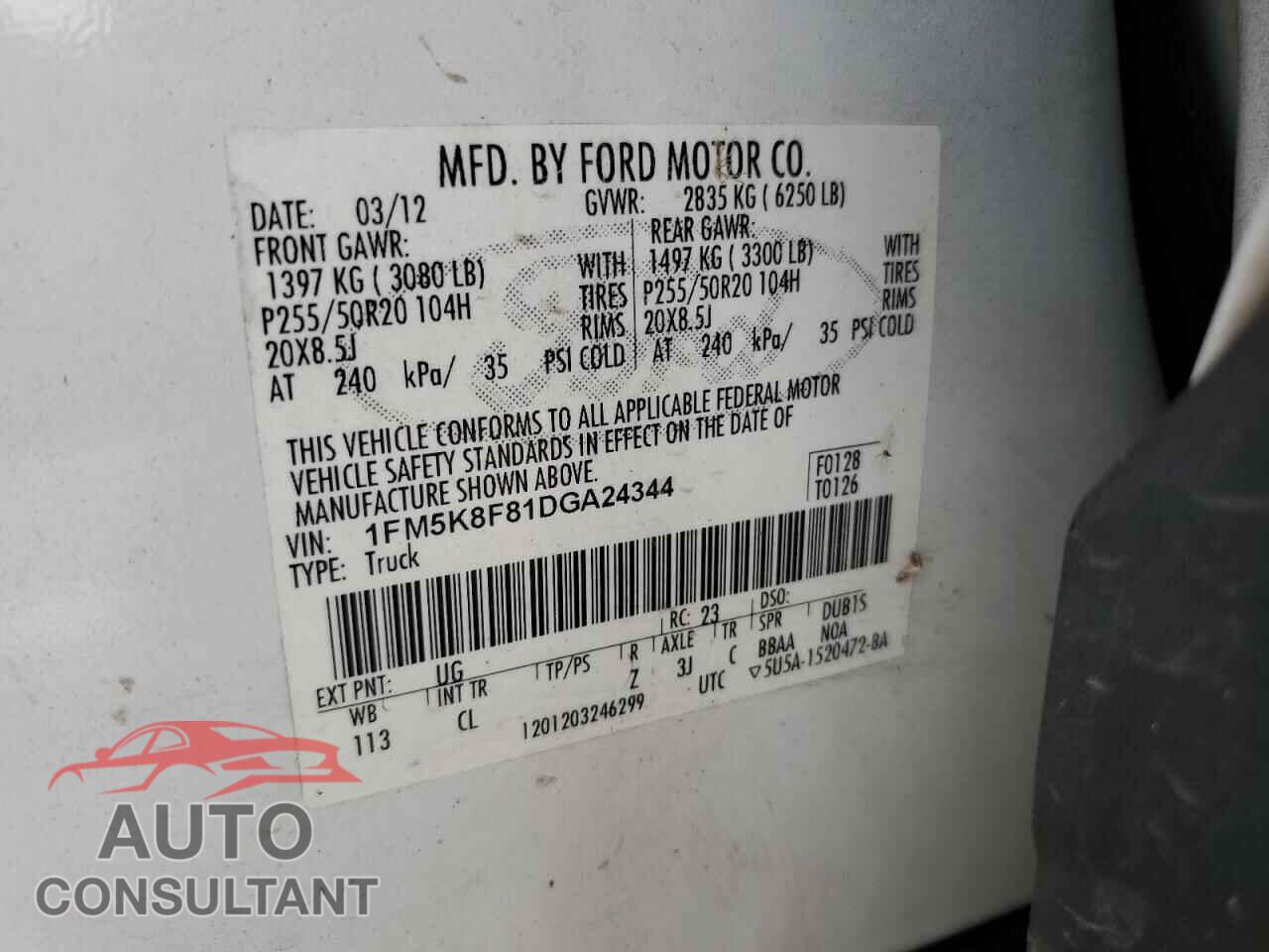 FORD EXPLORER 2013 - 1FM5K8F81DGA24344