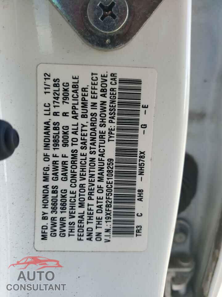 HONDA CIVIC 2012 - 19XFB2F50CE108259