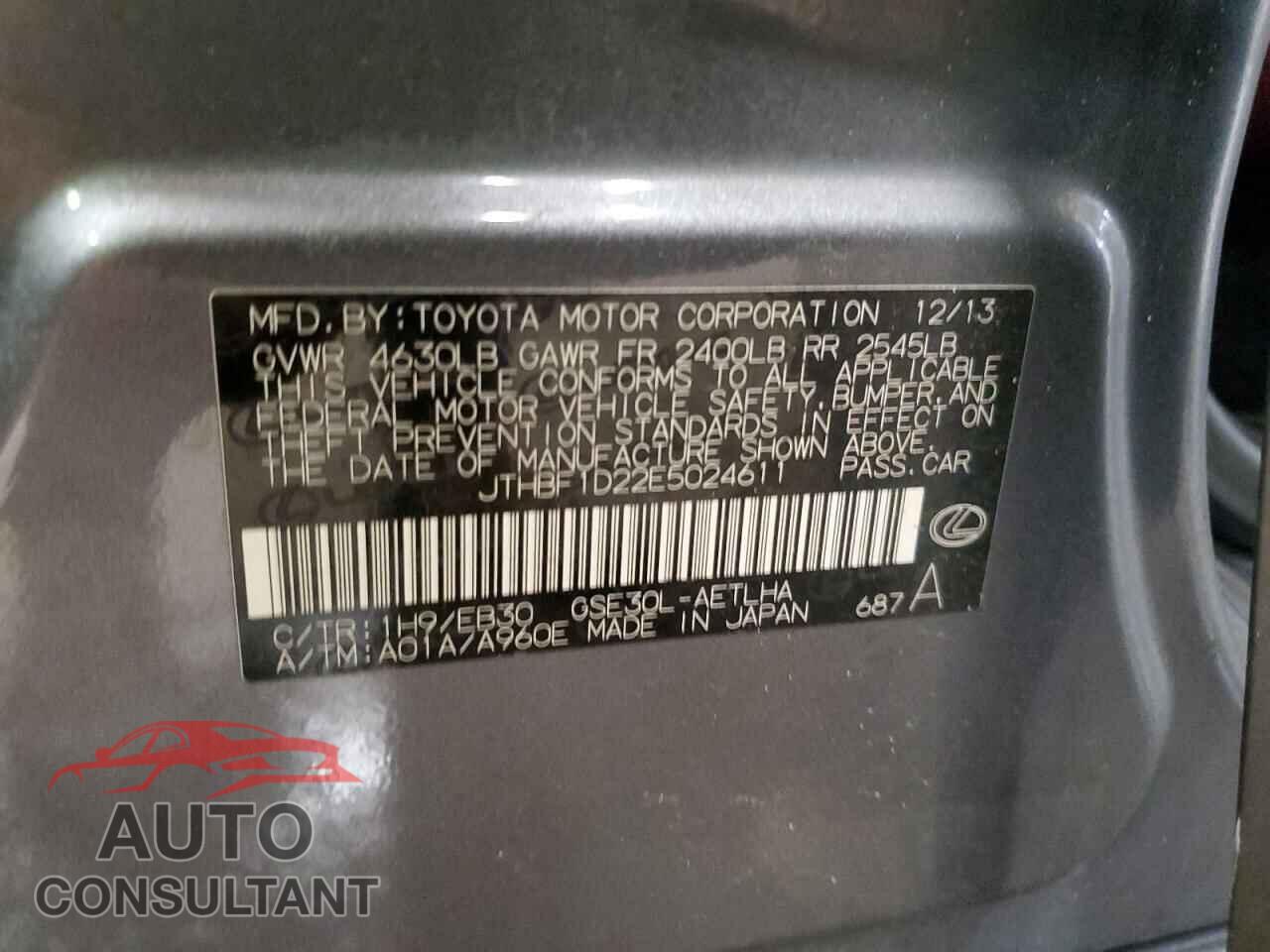 LEXUS IS 2014 - JTHBF1D22E5024611