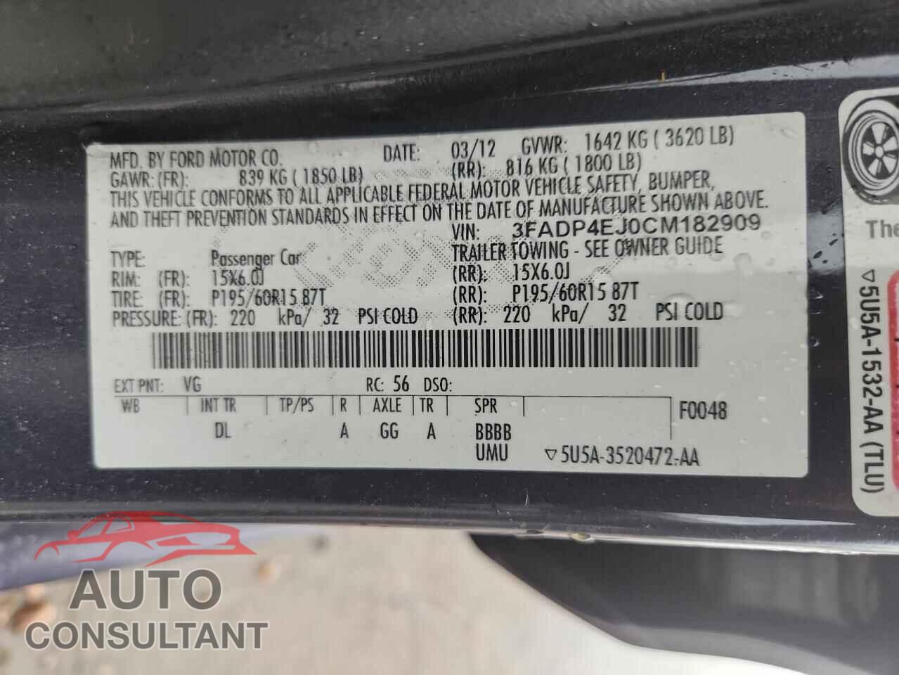 FORD FIESTA 2012 - 3FADP4EJ0CM182909