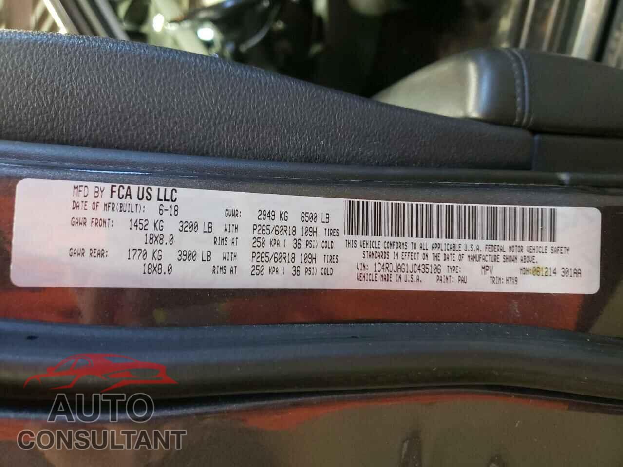 DODGE DURANGO 2018 - 1C4RDJAG1JC435106