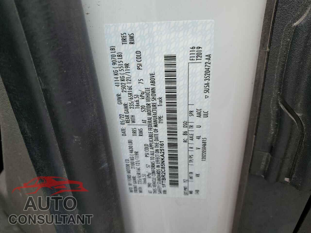 FORD TRANSIT 2022 - 1FTBR2C85NKA25161