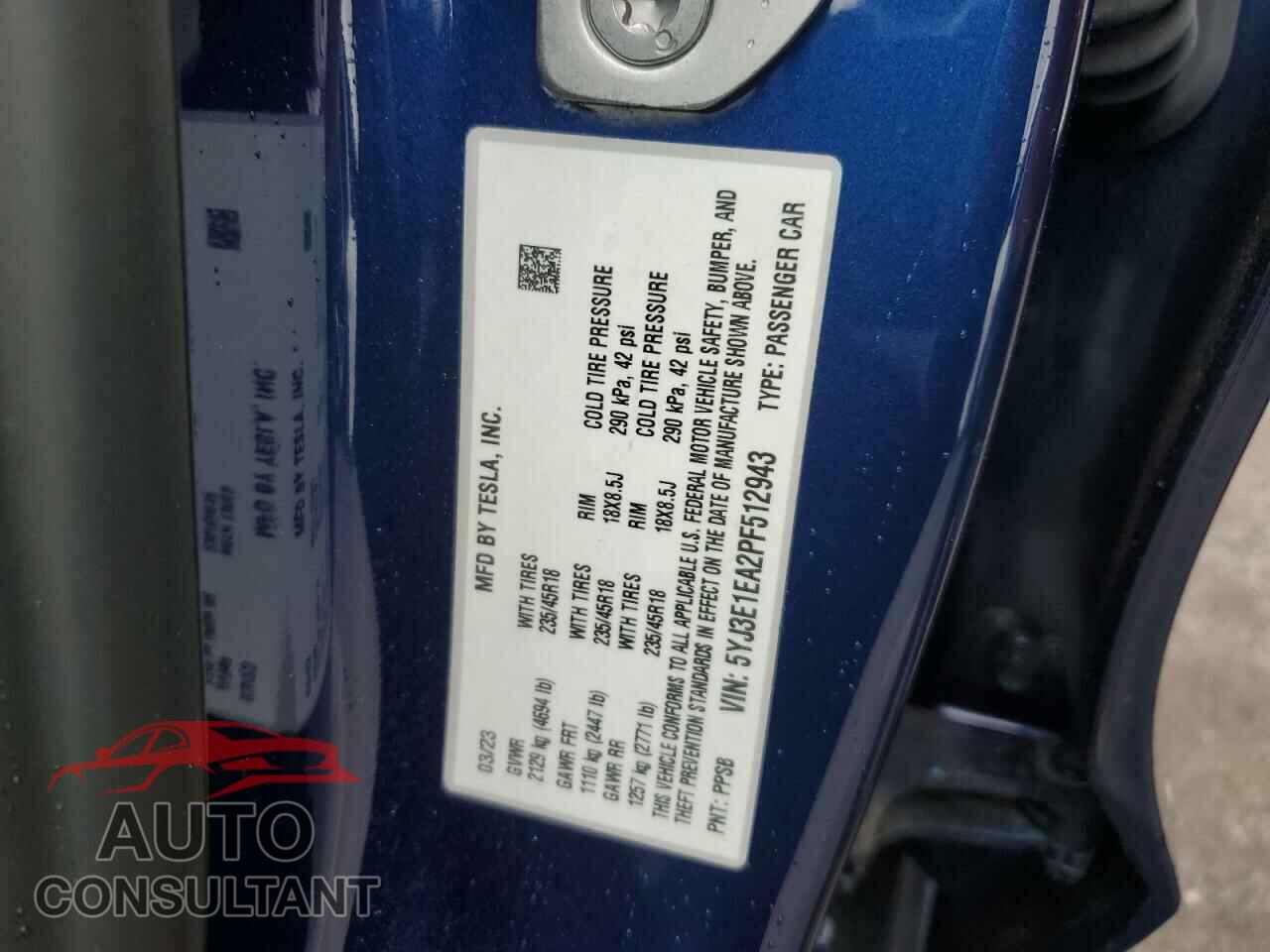 TESLA MODEL 3 2023 - 5YJ3E1EA2PF512943