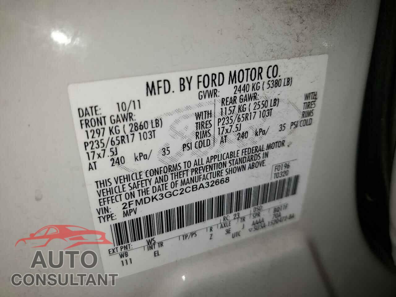 FORD EDGE 2012 - 2FMDK3GC2CBA32668