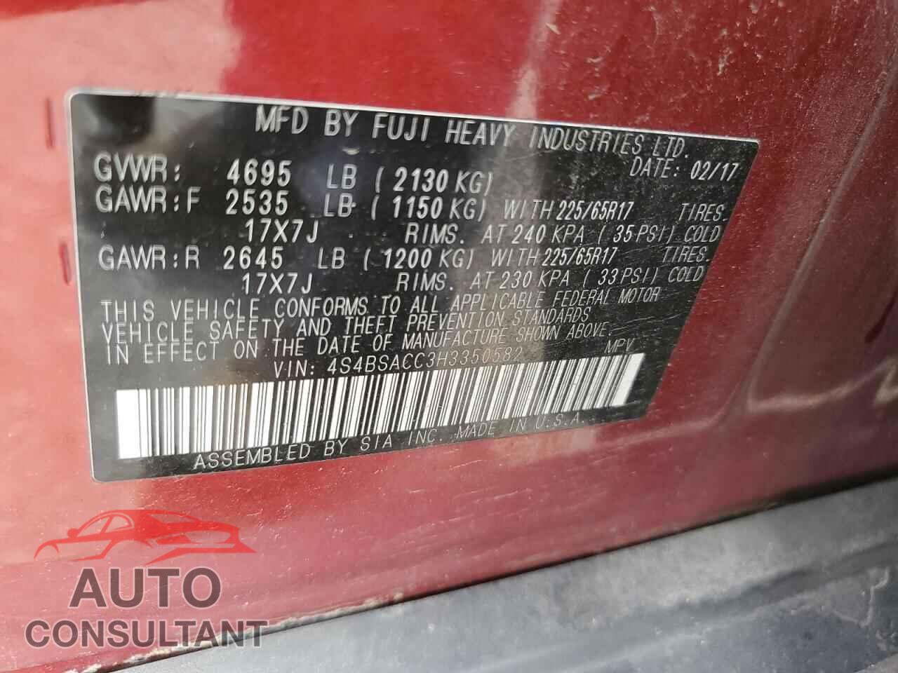 SUBARU OUTBACK 2017 - 4S4BSACC3H3350582