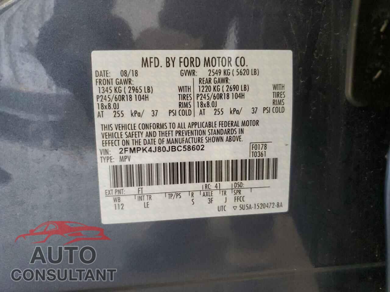 FORD EDGE 2018 - 2FMPK4J80JBC58602