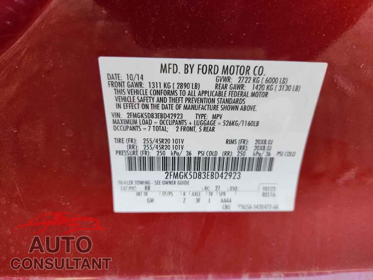 FORD FLEX 2014 - 2FMGK5D83EBD42923