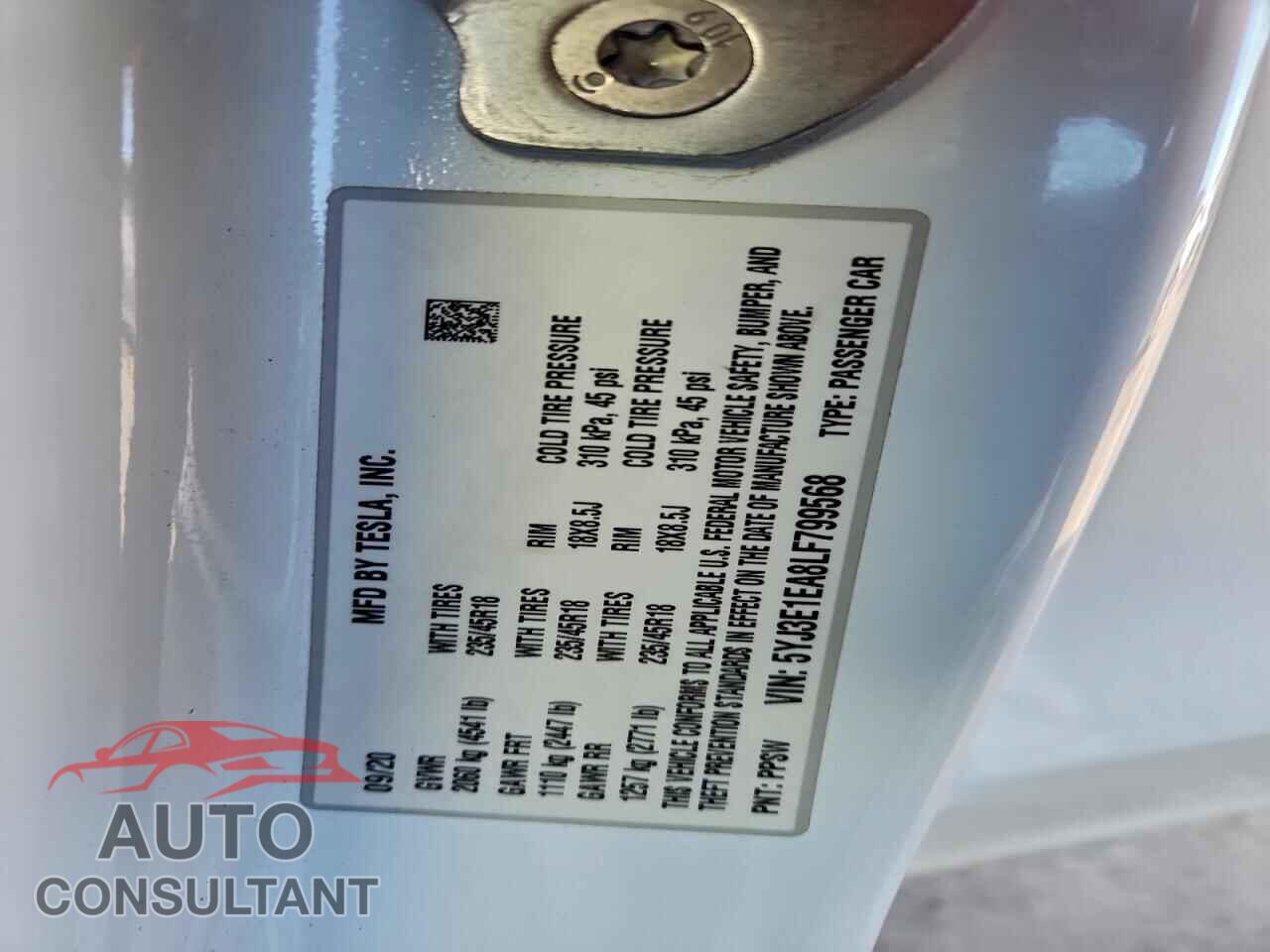 TESLA MODEL 3 2020 - 5YJ3E1EA8LF799568