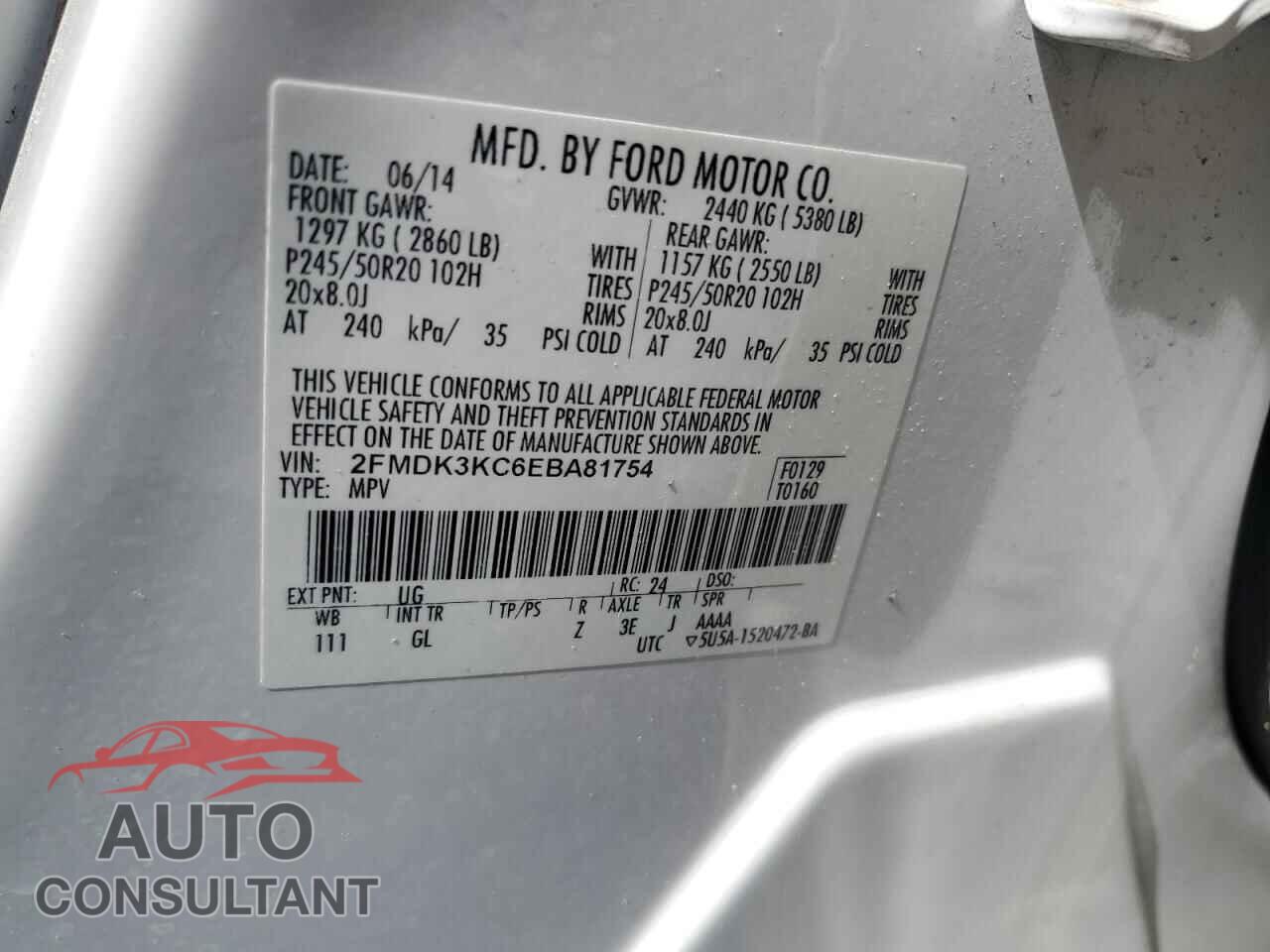 FORD EDGE 2014 - 2FMDK3KC6EBA81754