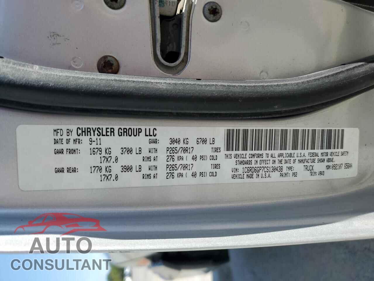 DODGE RAM 1500 2012 - 1C6RD6GP7CS130438