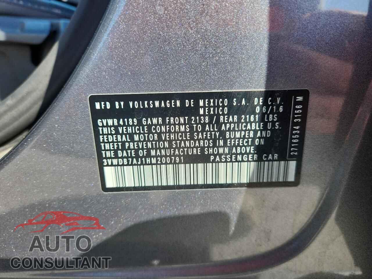 VOLKSWAGEN JETTA 2017 - 3VWDB7AJ1HM200791