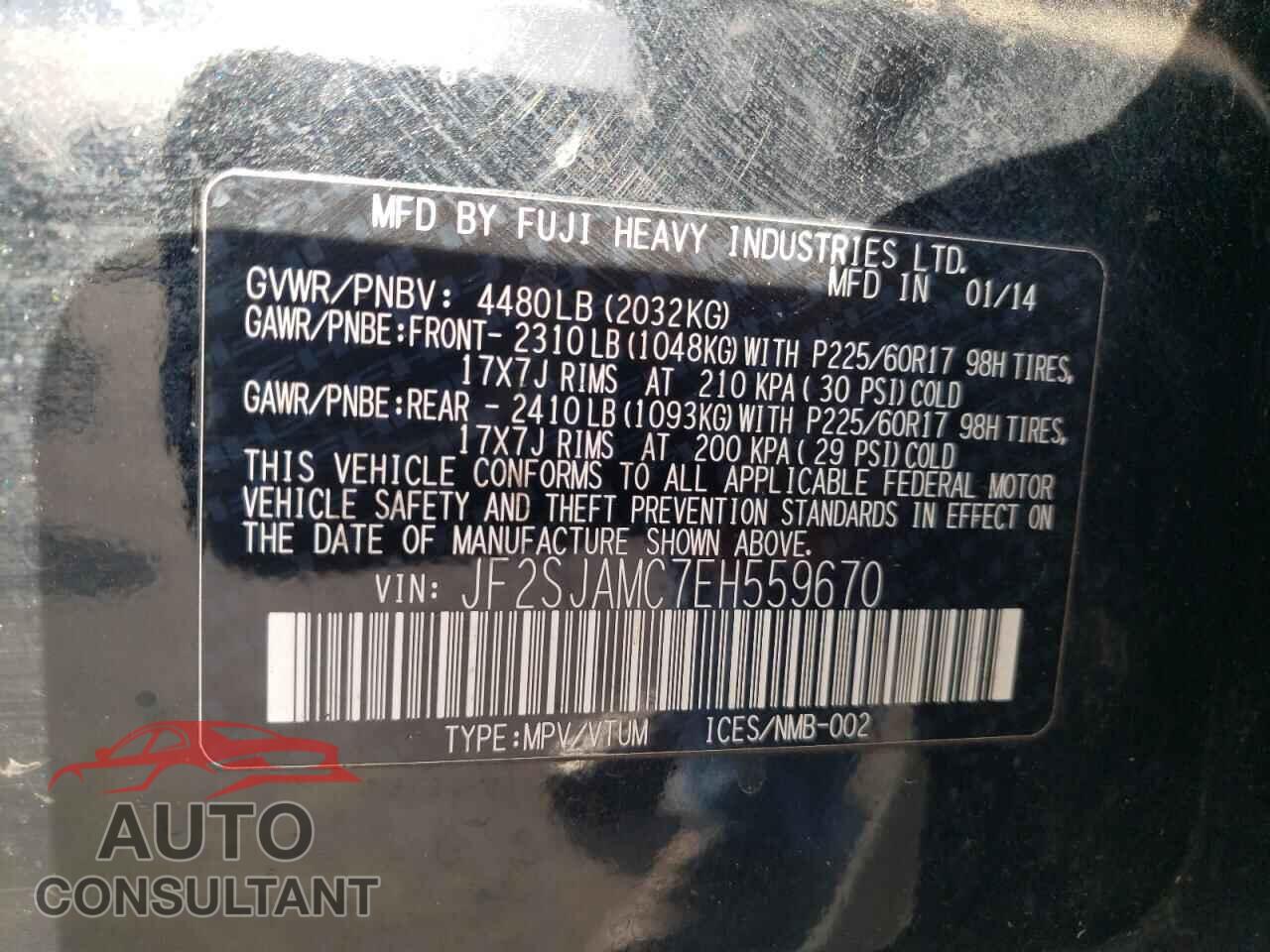 SUBARU FORESTER 2014 - JF2SJAMC7EH559670