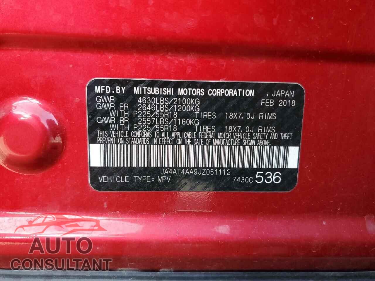MITSUBISHI ECLIPSE 2018 - JA4AT4AA9JZ051112