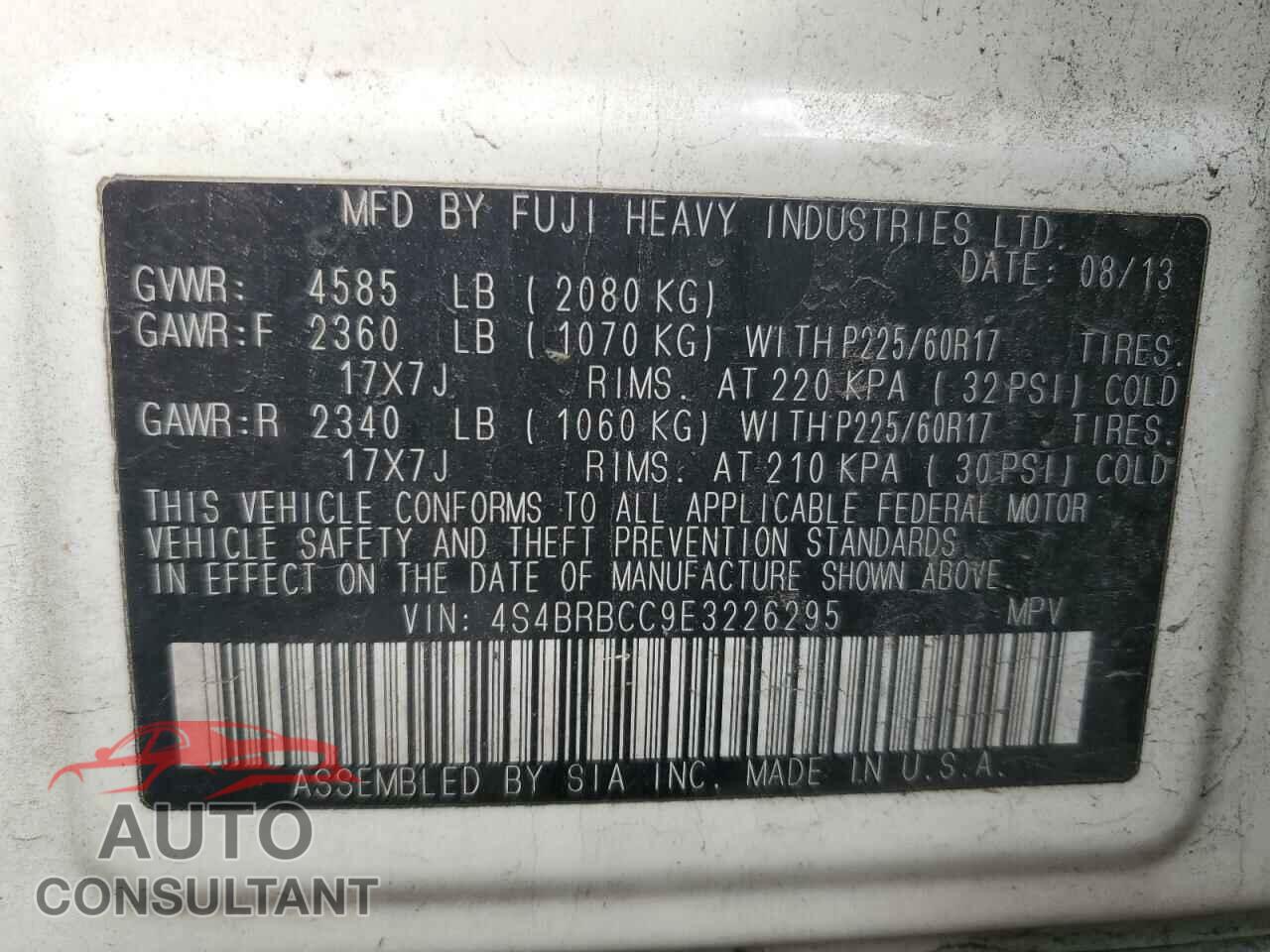 SUBARU OUTBACK 2014 - 4S4BRBCC9E3226295